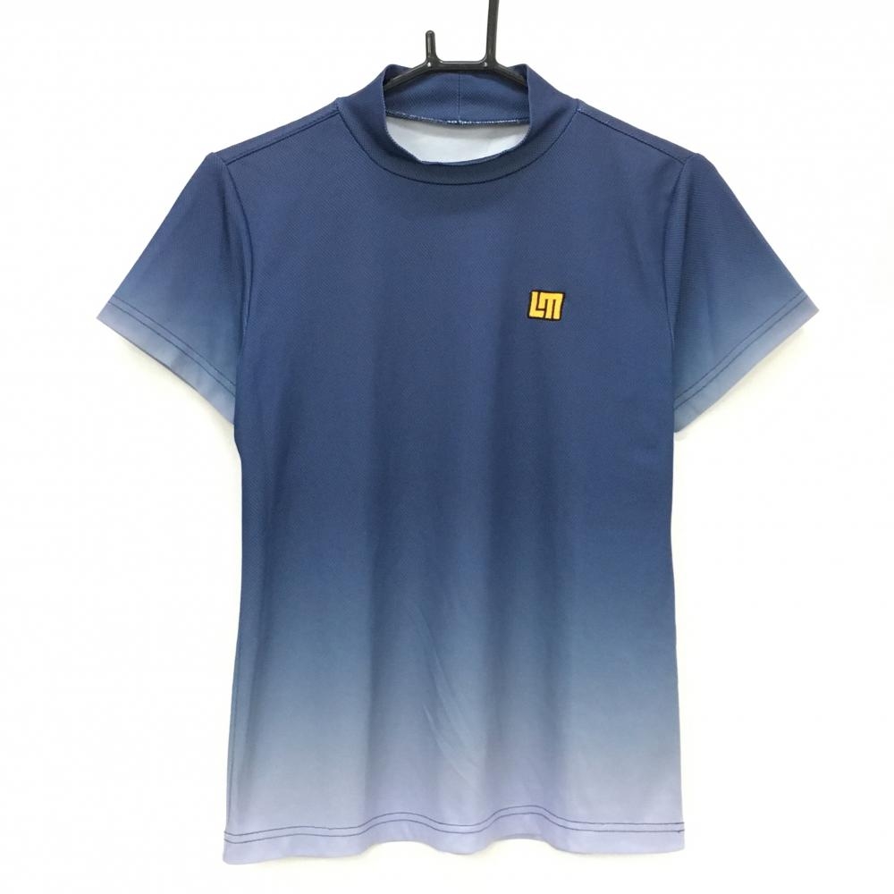 【超美品】ラウドマウス 半袖ハイネックシャツ ネイビー×グレー系 グラデーション ロゴ刺しゅう レディース L ゴルフウェア LOUDMOUTH