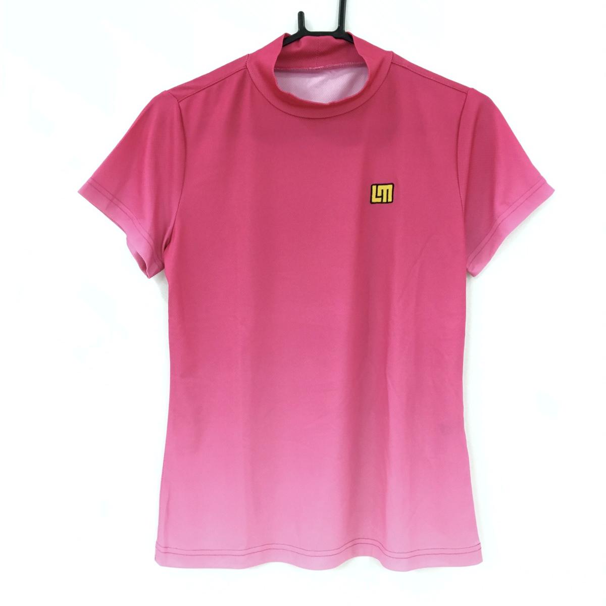 【超美品】ラウドマウス 半袖ハイネックシャツ ピンク×ライトピンク グラデーション ロゴ刺しゅう レディース L ゴルフウェア LOUDMOUTH