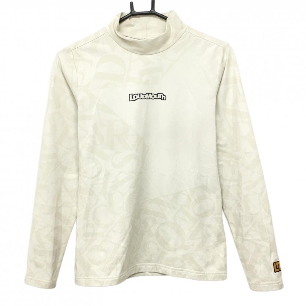 ラウドマウス 長袖ハイネックシャツ ライトベージュ 英字柄 裏微起毛 レディース M ゴルフウェア LOUDMOUTH