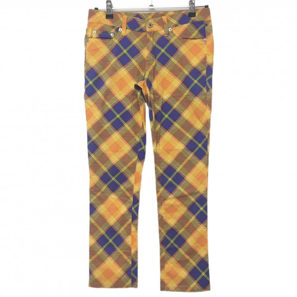 ラウドマウス パンツ オレンジ×ネイビー チェック ストレッチ  レディース US-2(L) ゴルフウェア LOUDMOUTH