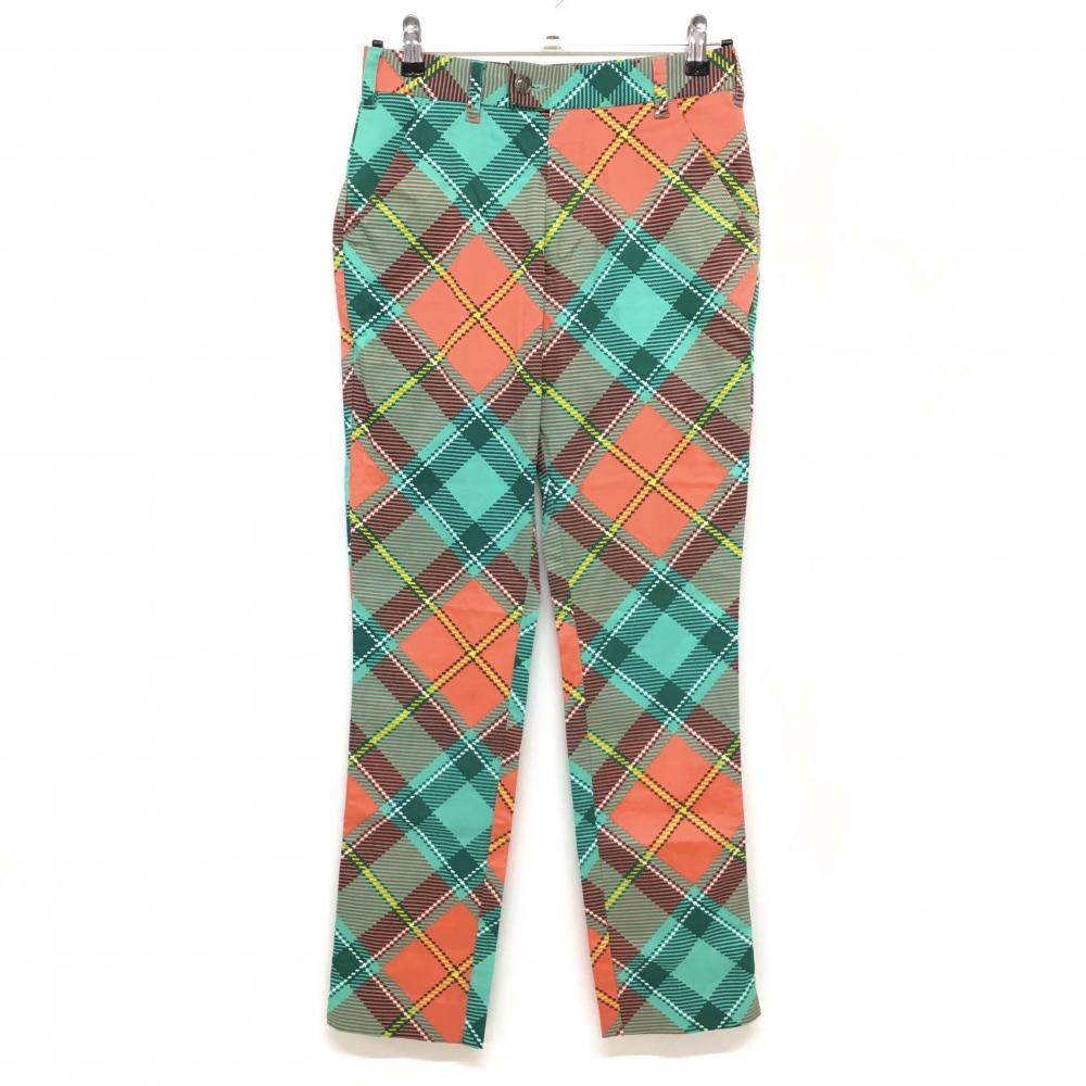 ラウドマウス パンツ グリーン×オレンジ チェック タータン ストレッチ レディース 28×30L ゴルフウェア LOUDMOUTH