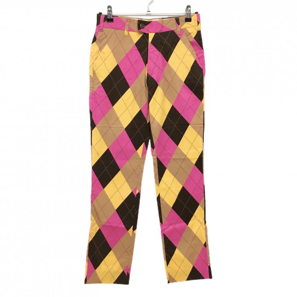 ラウドマウス パンツ ブラウン系×ピンク パーガイル ストレッチ レディース 28×30L ゴルフウェア LOUDMOUTH