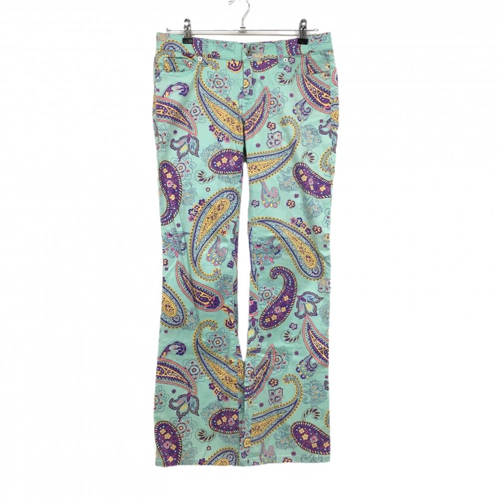 【美品】ラウドマウス パンツ エメラルドグリーン×パープル 総柄 ペイズリー風  レディース US-6 ゴルフウェア LOUDMOUTH