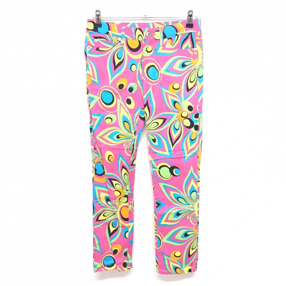 【美品】ラウドマウス パンツ ピンク×マルチカラー シャガデリック 総柄 レディース US-2(L) ゴルフウェア LOUDMOUTH