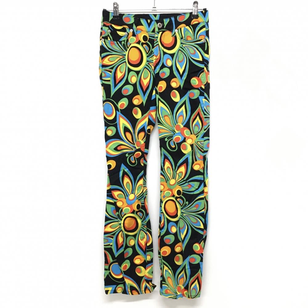 【美品】ラウドマウス パンツ 黒×マルチカラー シャガデリックブラック 総柄 レディース US-2(L) ゴルフウェア LOUDMOUTH