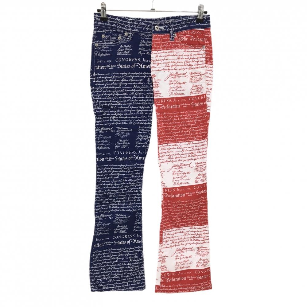 ラウドマウス パンツ ネイビー×レッド 英字総柄  ストレッチ  レディース US-0 ゴルフウェア LOUDMOUTH