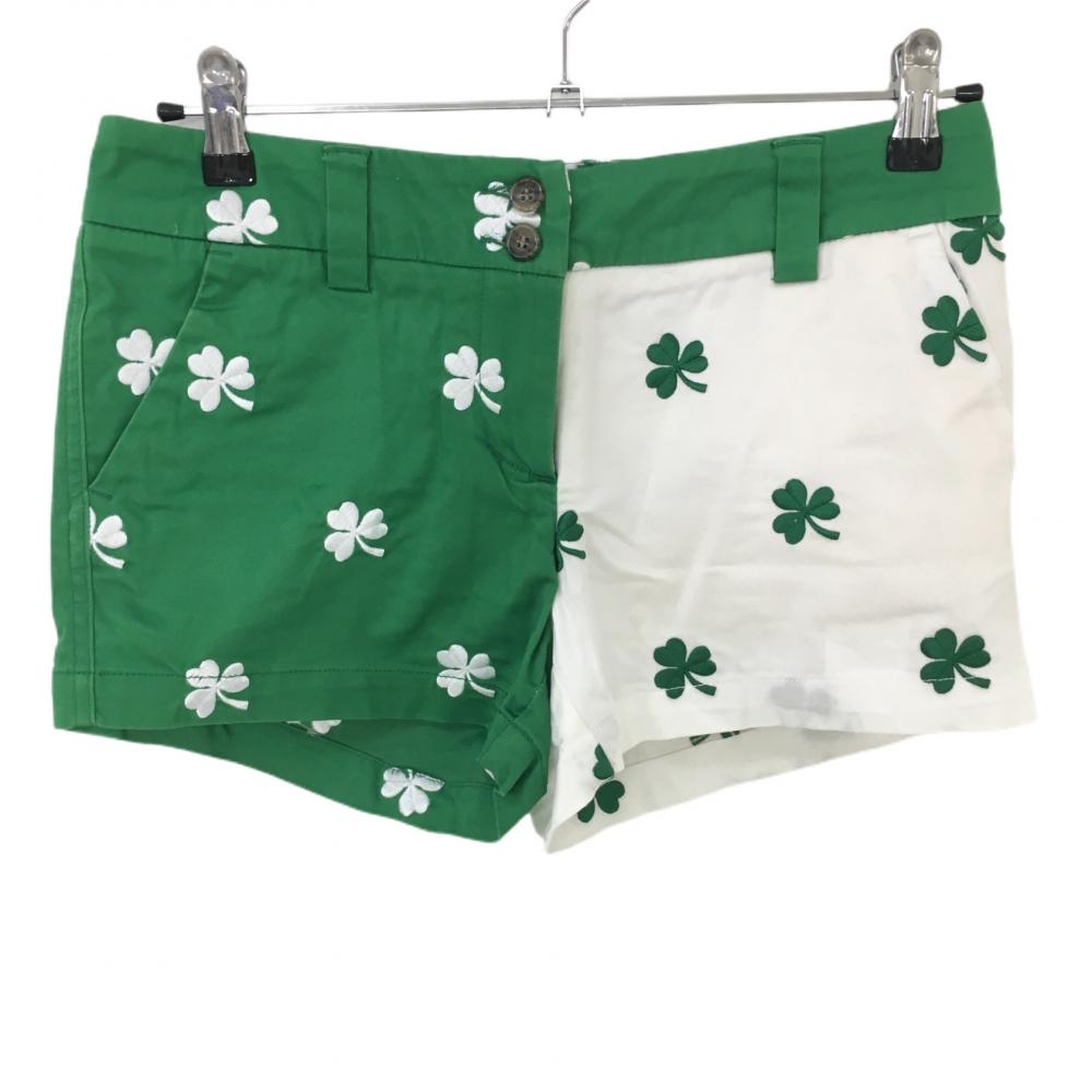 【美品】ラウドマウス ショートパンツ グリーン×白 クローバー柄  レディース US2 ゴルフウェア LOUDMOUTH