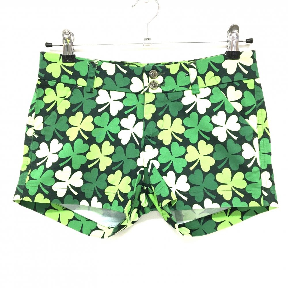ラウドマウス ショートパンツ 黒×グリーン シャムトータリーロックス柄 クローバー レディース M ゴルフウェア LOUDMOUTH
