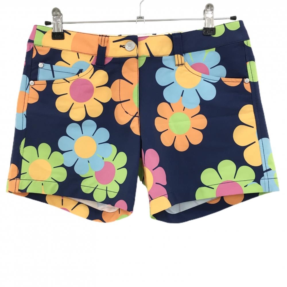 【新品】ラウドマウス ショートパンツ ネイビー×マルチカラー 花柄 吸汗速乾 ストレッチ レディース L ゴルフウェア LOUDMOUTH
