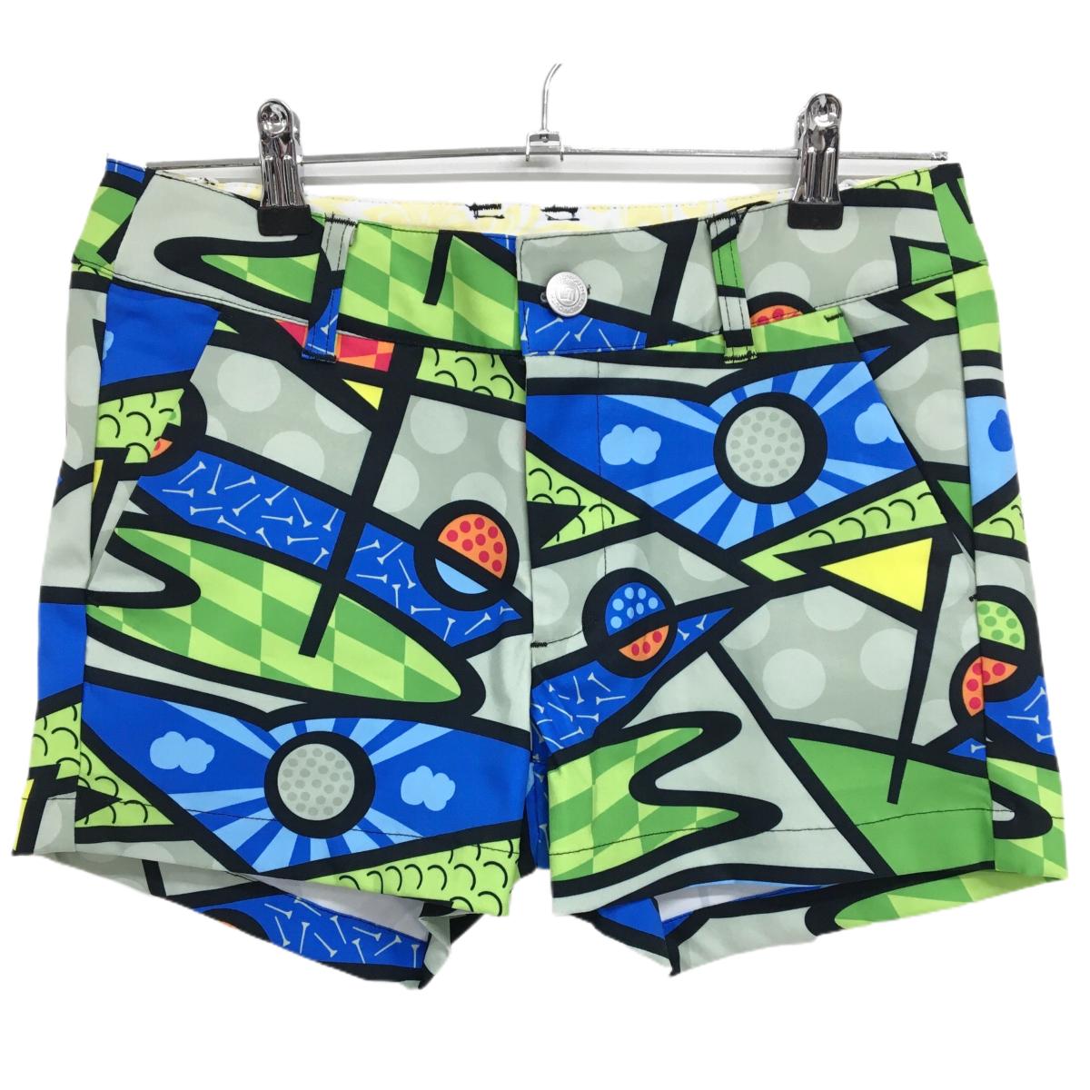 【新品】ラウドマウス ショートパンツ マルチカラー 総柄 ストレッチ レディース L ゴルフウェア LOUDMOUTH