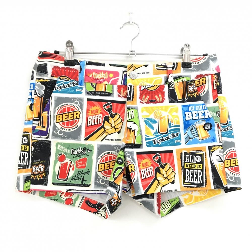 【超美品】ラウドマウス ショートパンツ マルチカラー ビール総柄 ラウドマウススープ  レディース LL ゴルフウェア LOUDMOUTH