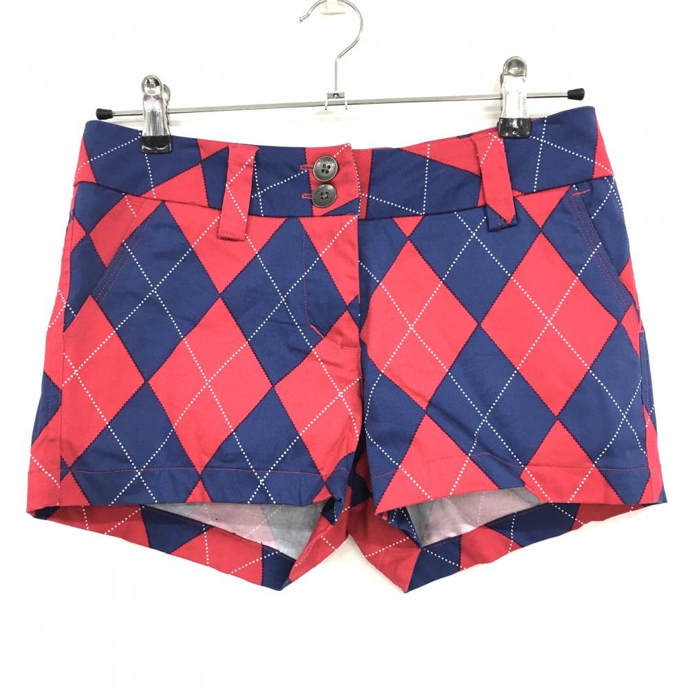 【美品】ラウドマウス ショートパンツ レッド×ネイビー アーガイル柄 レディース 4 ゴルフウェア LOUDMOUTH