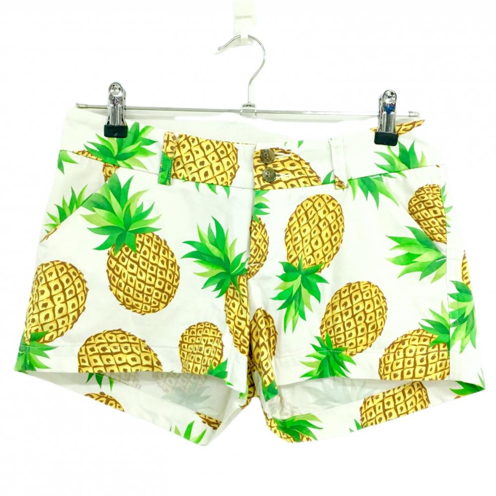 【美品】ラウドマウス ショートパンツ 白×イエロー パイナップル柄 レディース US-2 ゴルフウェア LOUDMOUTH