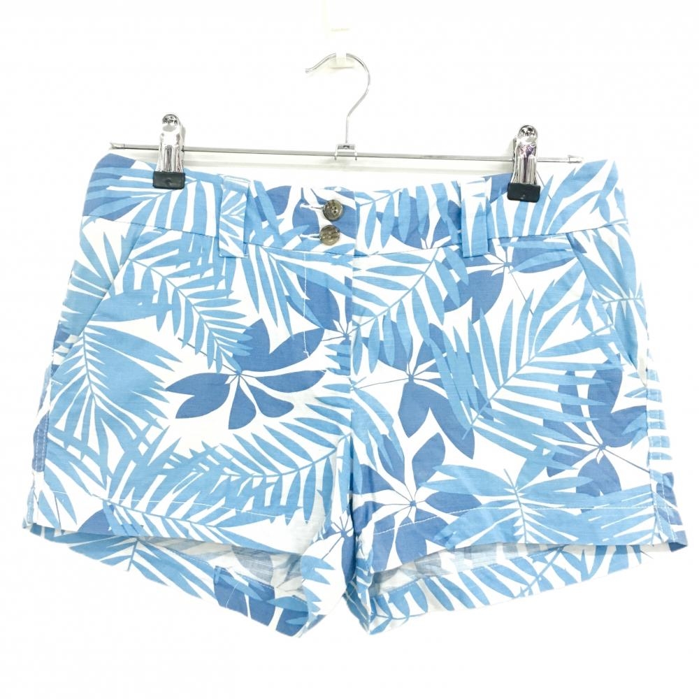 【超美品】ラウドマウス ショートパンツ 白×ライトブルー リーフ柄  レディース US-4 ゴルフウェア LOUDMOUTH