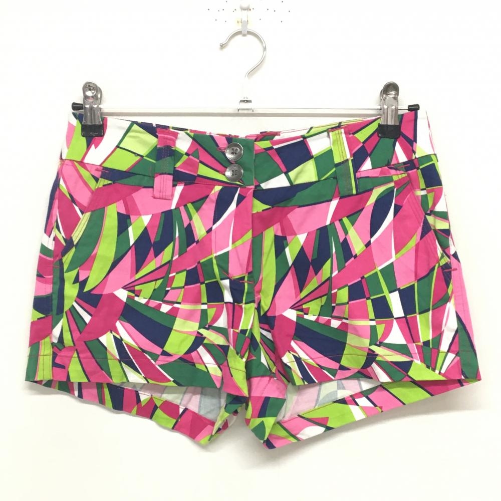 【超美品】ラウドマウス ショートパンツ ピンク×グリーン 総柄  レディース 4(XL) ゴルフウェア LOUDMOUTH
