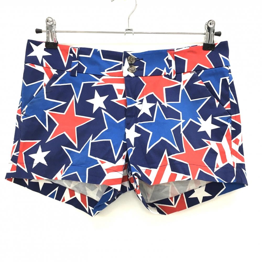 ラウドマウス ショートパンツ ネイビー×レッド 星柄 スタースタッディド レディース L ゴルフウェア LOUDMOUTH