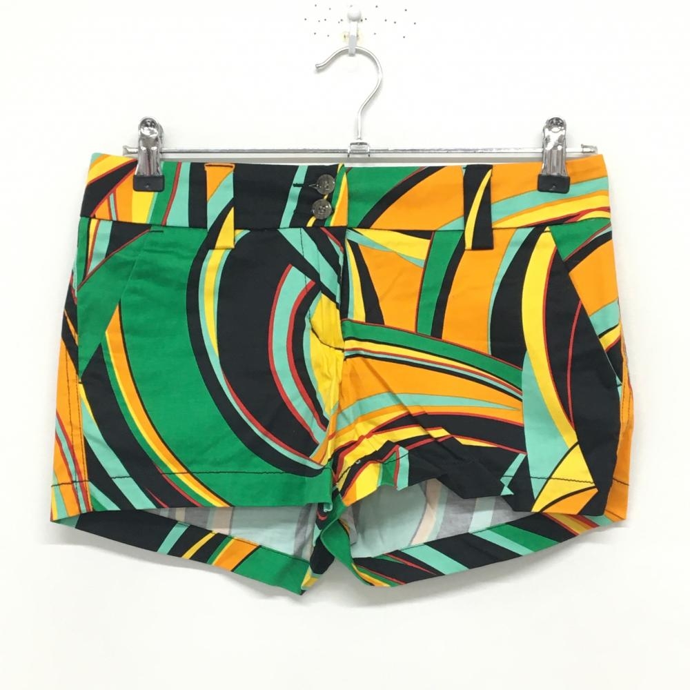 【新品】ラウドマウス ショートパンツ オレンジ×グリーン×黒 総柄 レディース US-2 ゴルフウェア LOUDMOUTH