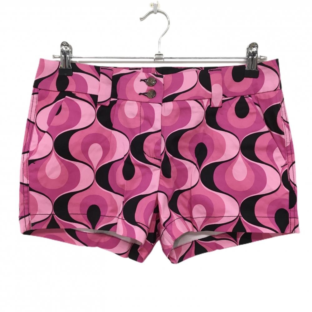 【新品】ラウドマウス ショートパンツ ピンク×黒 ストロベリーショートゲーム 総柄 レディース US4(XL) ゴルフウェア LOUDMOUTH