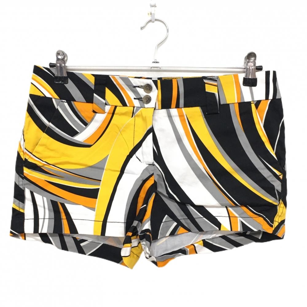 【美品】ラウドマウス ショートパンツ 黒×白×オレンジ 総柄 レディース US-4(XL) ゴルフウェア LOUDMOUTH