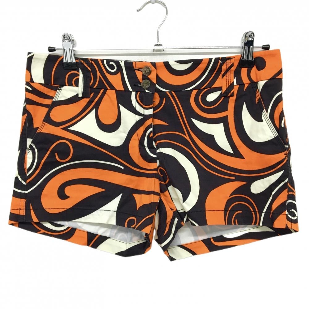 ラウドマウス ショートパンツ 黒×オレンジ 総柄 バックロゴ  レディース US-4(XL) ゴルフウェア LOUDMOUTH