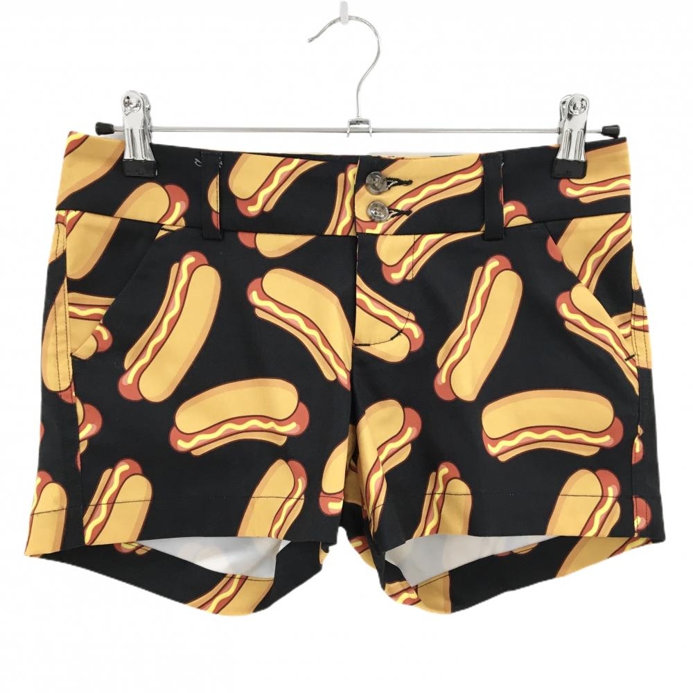 【美品】ラウドマウス ショートパンツ 黒×ブラウン系 フランクフルター 総柄 レディース M ゴルフウェア LOUDMOUTH