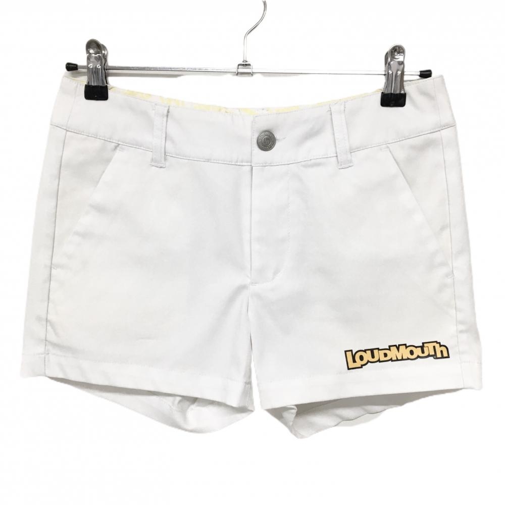 【美品】ラウドマウス ショートパンツ 白×イエロー ロゴプリント  レディース M ゴルフウェア LOUDMOUTH