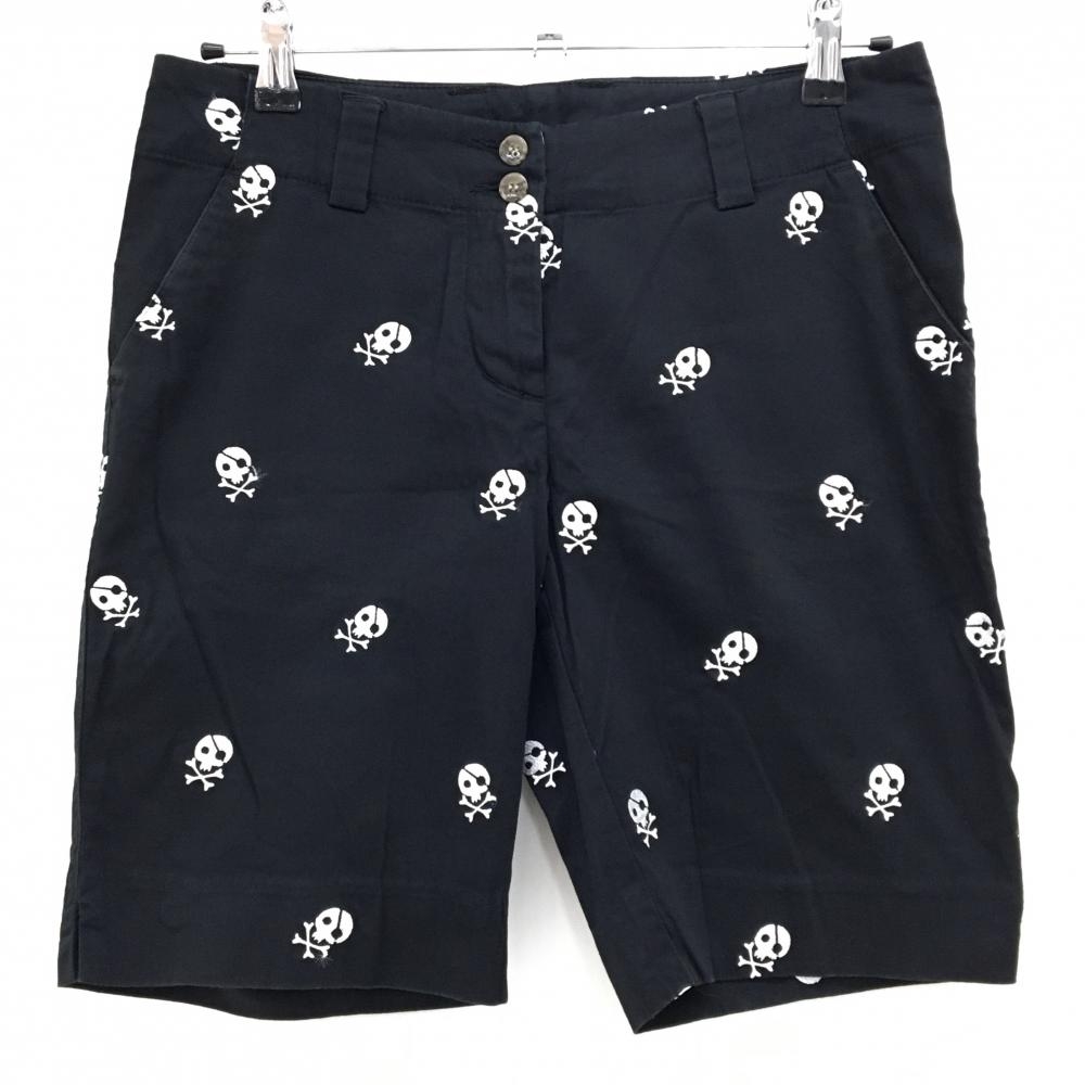 ラウドマウス ハーフパンツ 黒×白 スカル刺しゅう柄 ストレッチ レディース US-4(XL) ゴルフウェア LOUDMOUTH