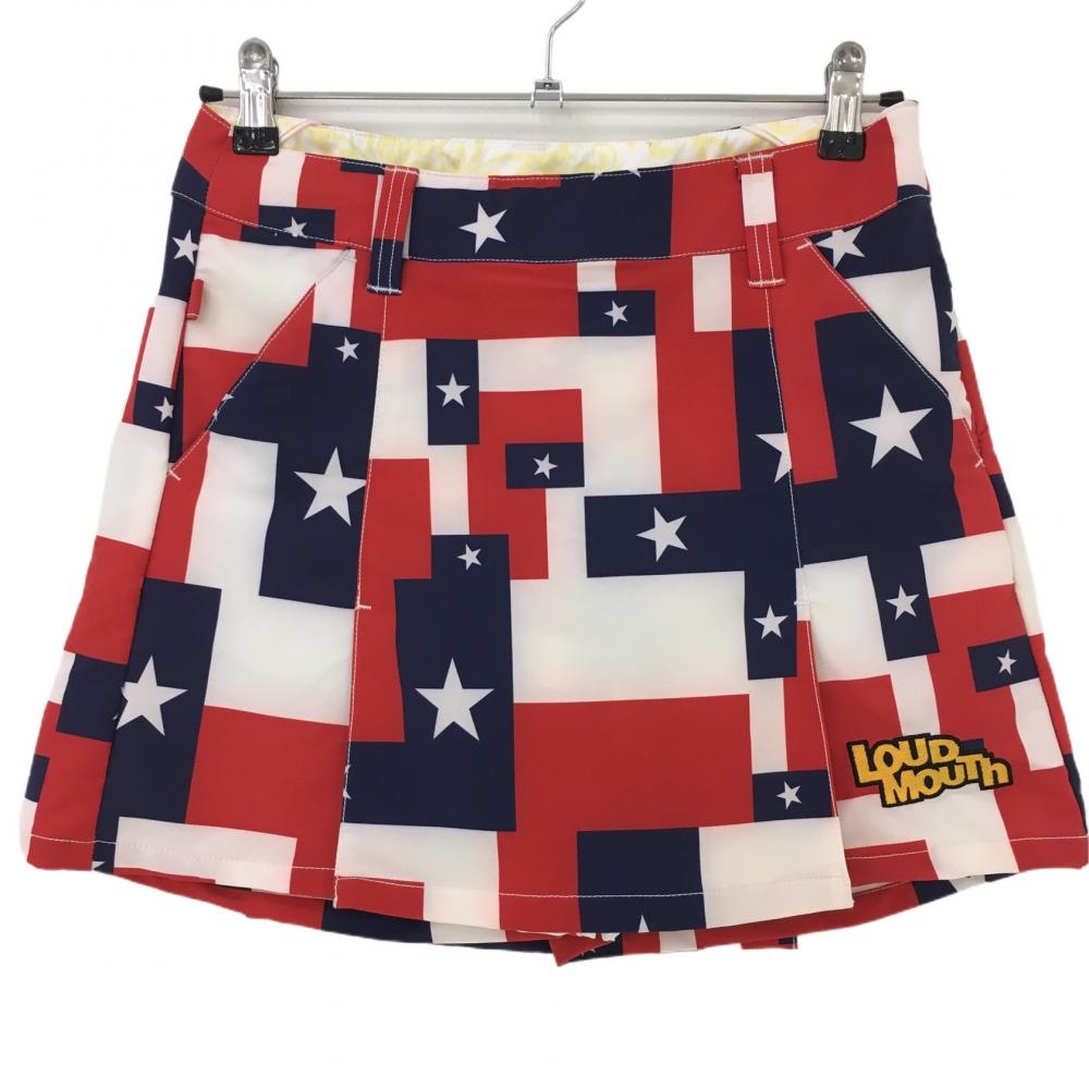 【美品】ラウドマウス スカート レッド×ネイビー×白 星柄 ローンスター レディース M ゴルフウェア LOUDMOUTH