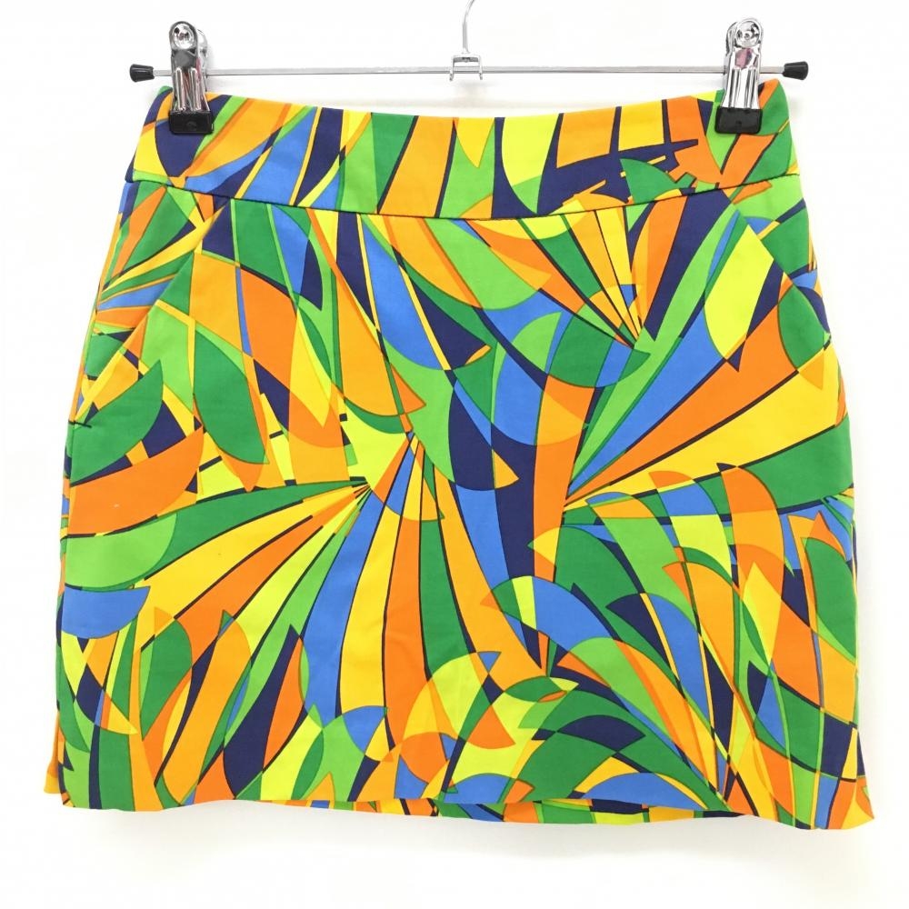 【美品】ラウドマウス スカート オレンジ×グリーン 総柄 レディース 0(M) ゴルフウェア LOUDMOUTH