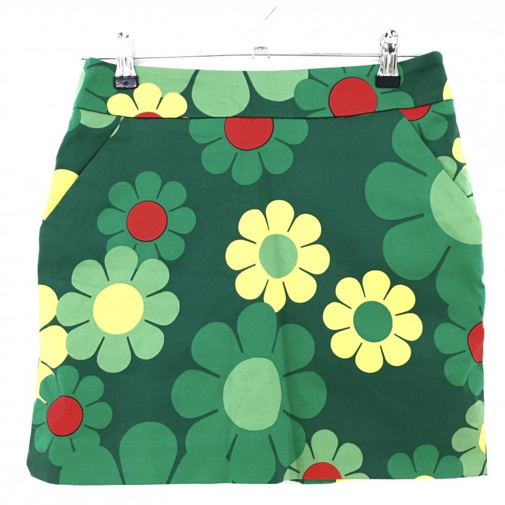 【美品】ラウドマウス スカート グリーン×イエロー 花柄 バックロゴ刺しゅう フラワー レディース US 2 ゴルフウェア LOUDMOUTH