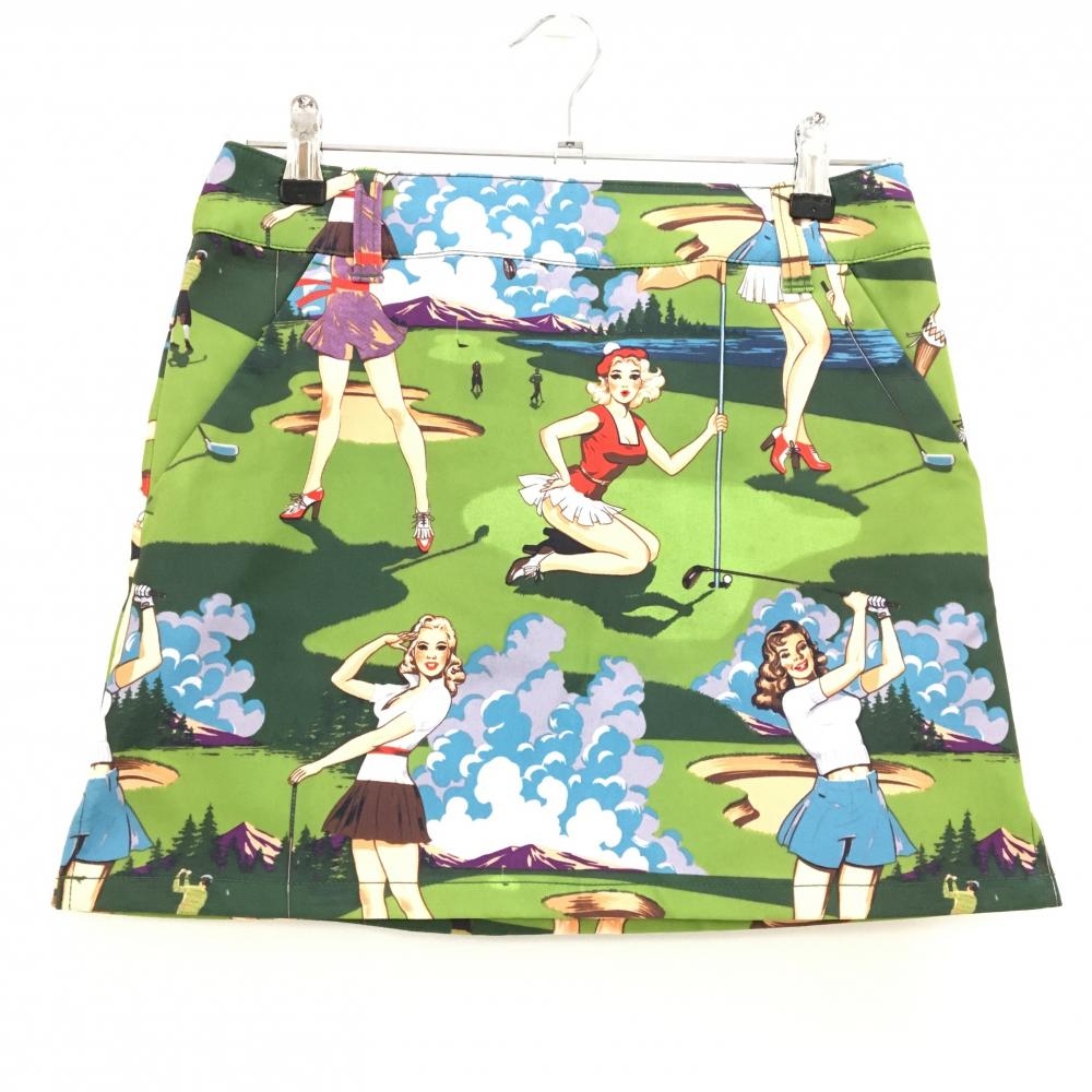 【超美品】ラウドマウス スカート グリーン×マルチカラー 総柄 ゴルフ レディ レディース S ゴルフウェア LOUDMOUTH