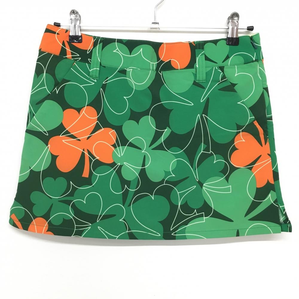 【超美品】ラウドマウス スカート ダークグリーン×グリーン ラッキーオレンジ柄 バックロゴ レディース M ゴルフウェア LOUDMOUTH