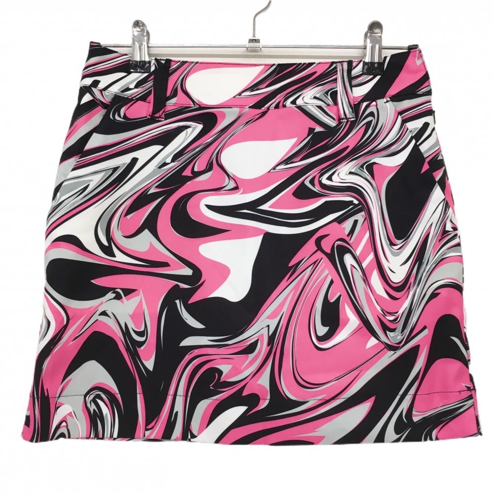 【超美品】ラウドマウス スカート ピンク×白×黒 総柄 マーブルピンク 内側インナーパンツ レディース M ゴルフウェア LOUDMOUTH