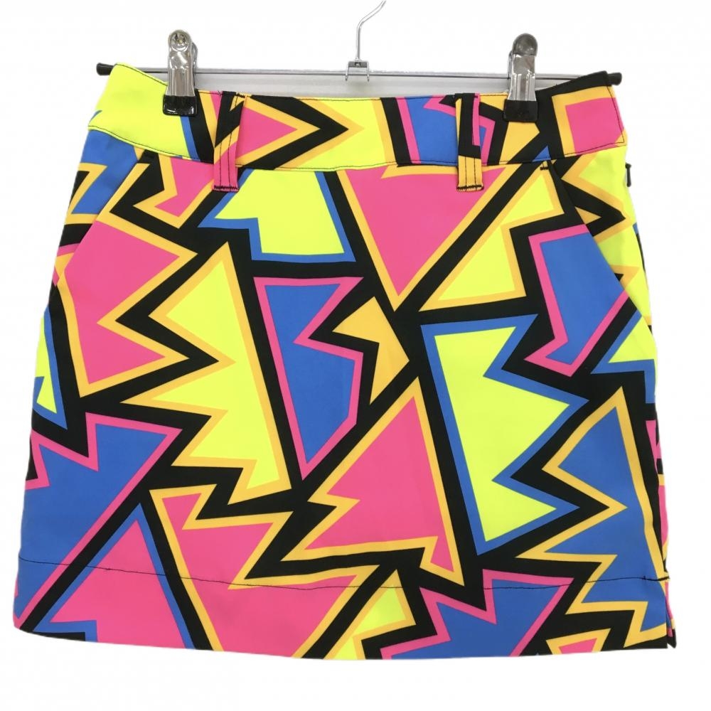 【超美品】ラウドマウス スカート 蛍光ピンク×蛍光イエロー 総柄 ネオンクリスタル レディース S ゴルフウェア LOUDMOUTH
