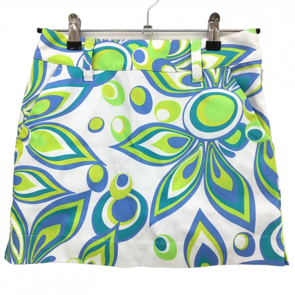 【超美品】ラウドマウス スカート 白×ライトグリーン×ブルー シャガデリック 内側インナーパンツ レディース S ゴルフウェア LOUDMOUTH
