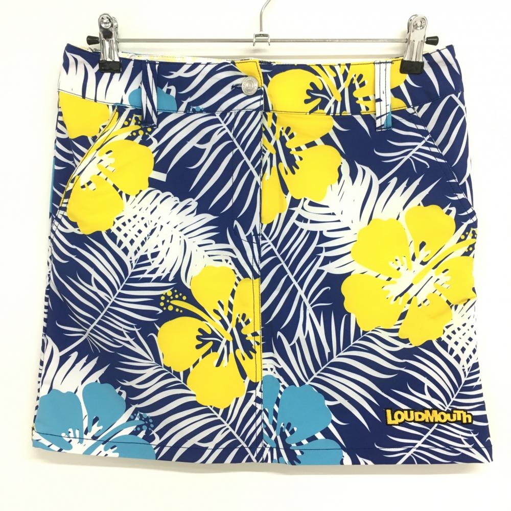 【超美品】ラウドマウス スカート ブルー×白×イエロー リーフ柄 花柄 レディース L ゴルフウェア LOUDMOUTH