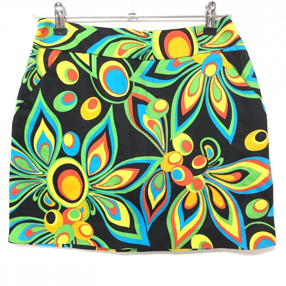 【美品】ラウドマウス スカート 黒×マルチカラー シャガデリックブラック柄 バックロゴ レディース US-4(XL) ゴルフウェア LOUDMOUTH