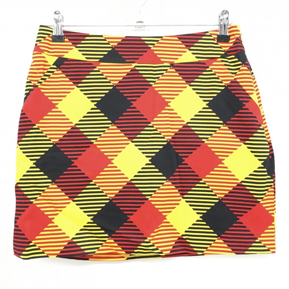 【新品】ラウドマウス スカート イエロー×レッド×黒 斜めブロックチェック レディース US-4(XL) ゴルフウェア LOUDMOUTH
