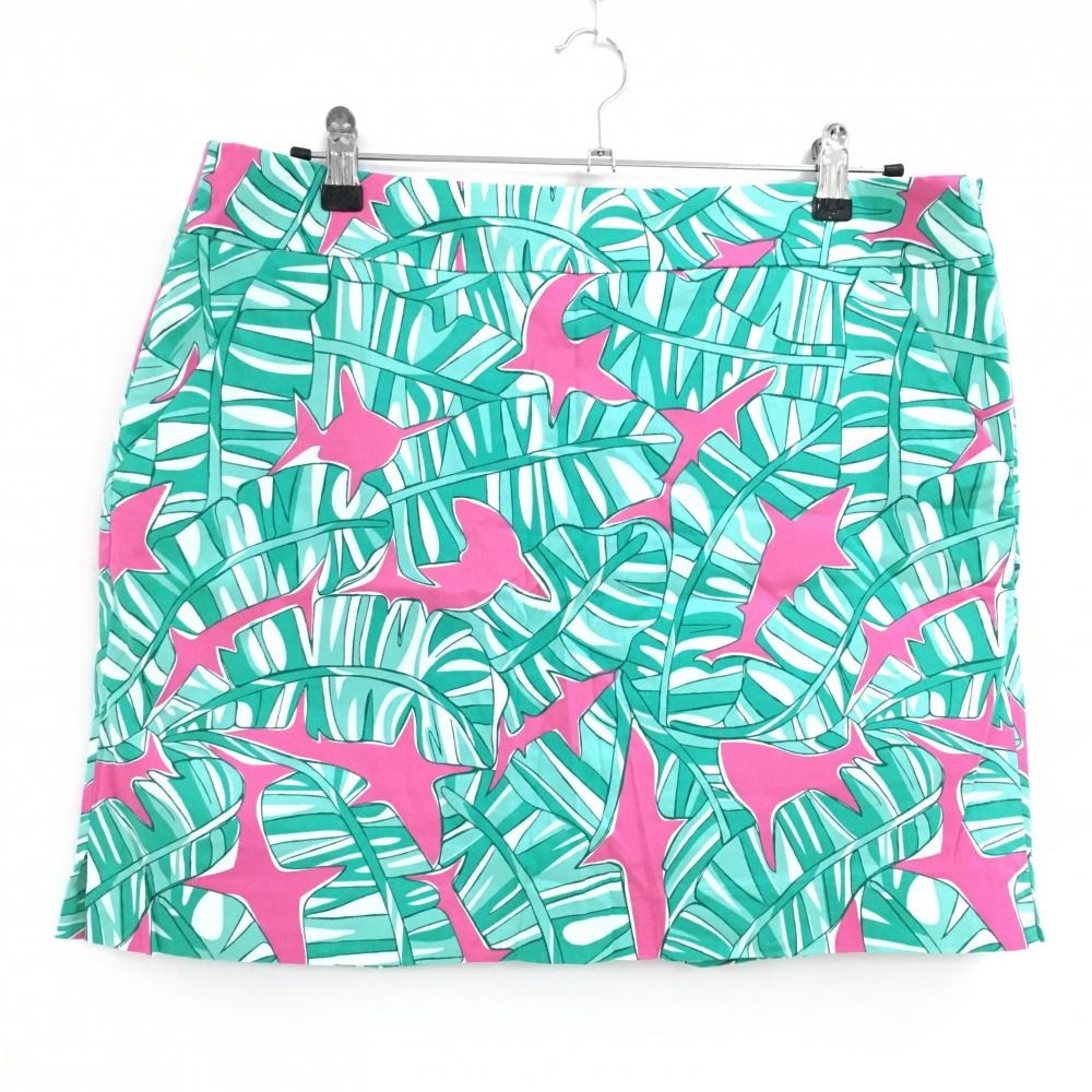 【超美品】ラウドマウス スカート グリーン×ピンク 総柄 サメ ロゴ刺しゅう  レディース US-12 ゴルフウェア 大きいサイズ LOUDMOUTH