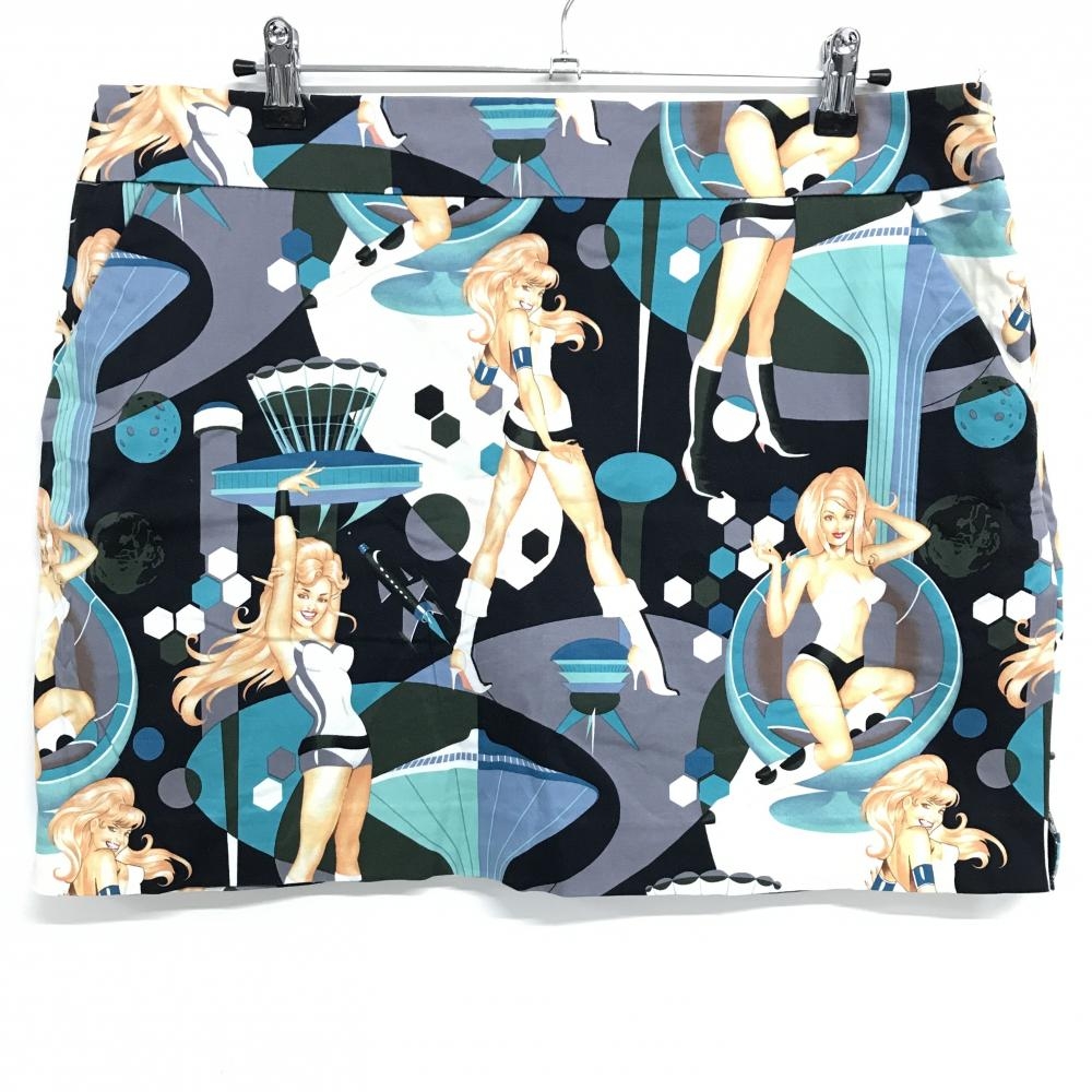 ラウドマウス スカート 黒×グリーン 総柄 女性 惑星 ロゴ刺しゅう レディース US-16 ゴルフウェア 大きいサイズ LOUDMOUTH