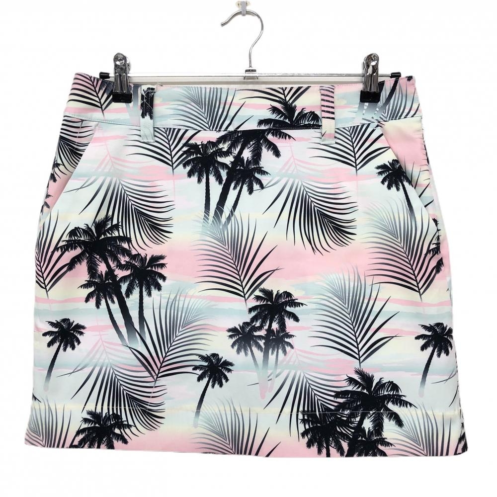 【超美品】ラウドマウス スカート ライトピンク×黒 ヤシの木柄 ストレッチ 内側インナーパンツ  レディース LL ゴルフウェア LOUDMOUTH
