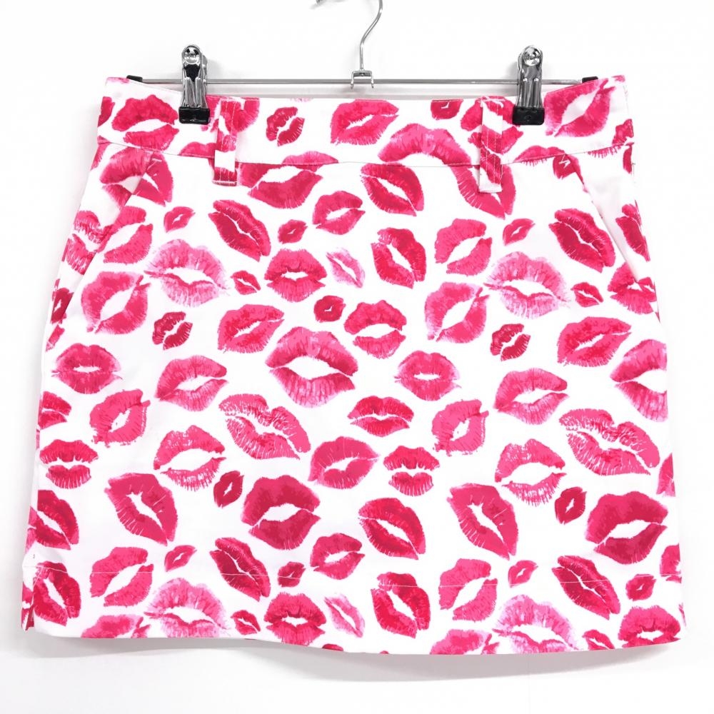 【超美品】ラウドマウス スカート 白×ピンク リップ柄 内側インナーパンツ  レディース L ゴルフウェア LOUDMOUTH