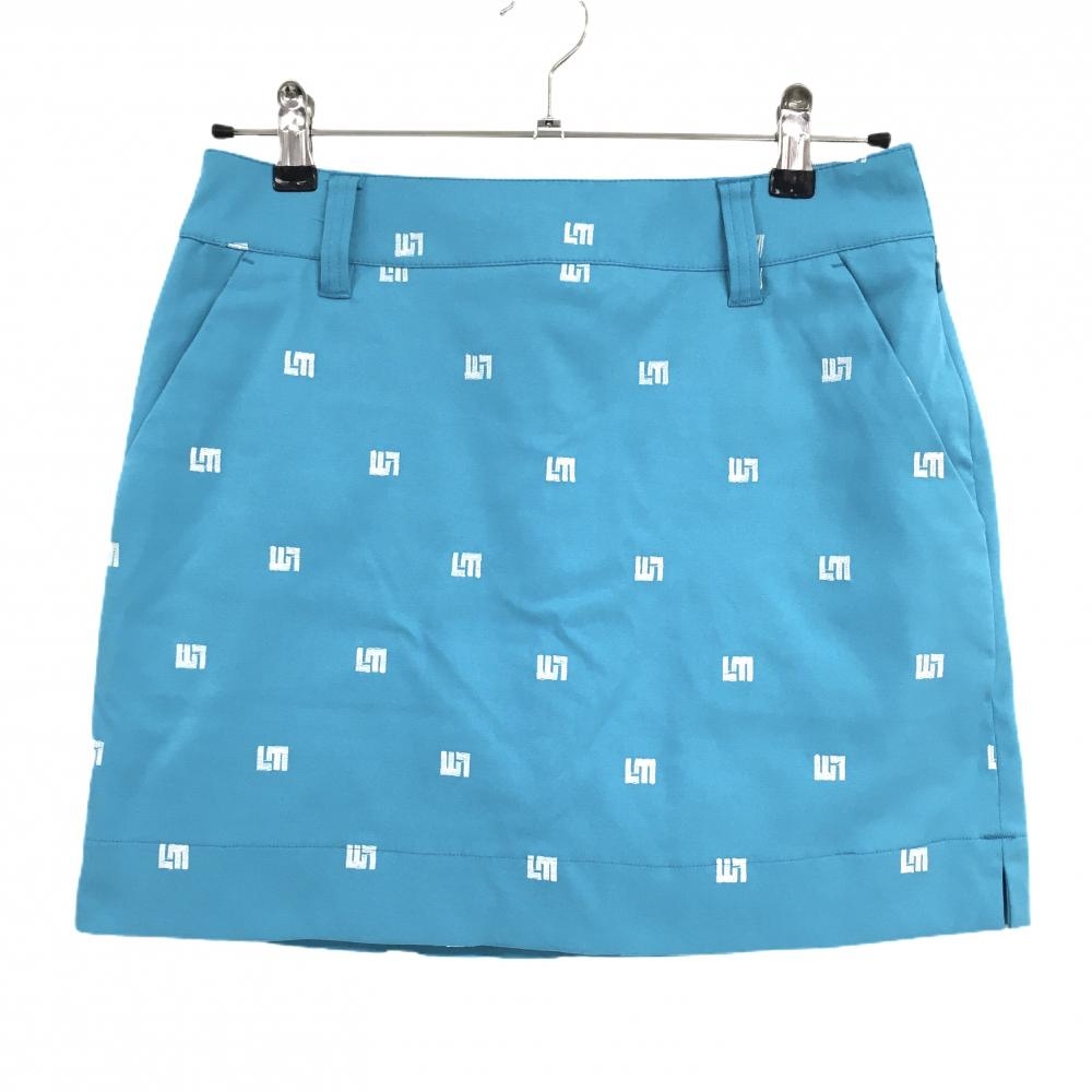 【超美品】ラウドマウス スカート ライトブルー×白 ロゴ刺しゅう総柄 内側インナーパンツ レディース L ゴルフウェア LOUDMOUTH