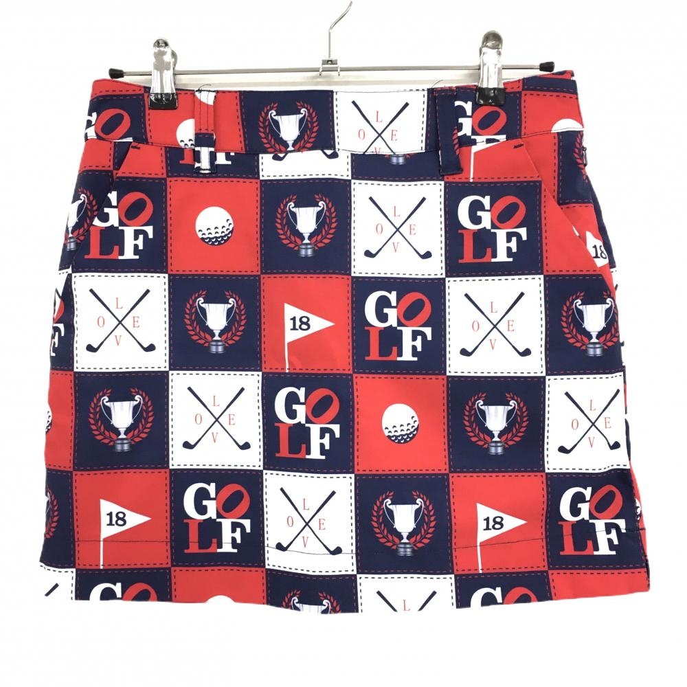 【超美品】ラウドマウス スカート ブルー×レッド 総柄 内側インナーパンツ  レディース L ゴルフウェア LOUDMOUTH