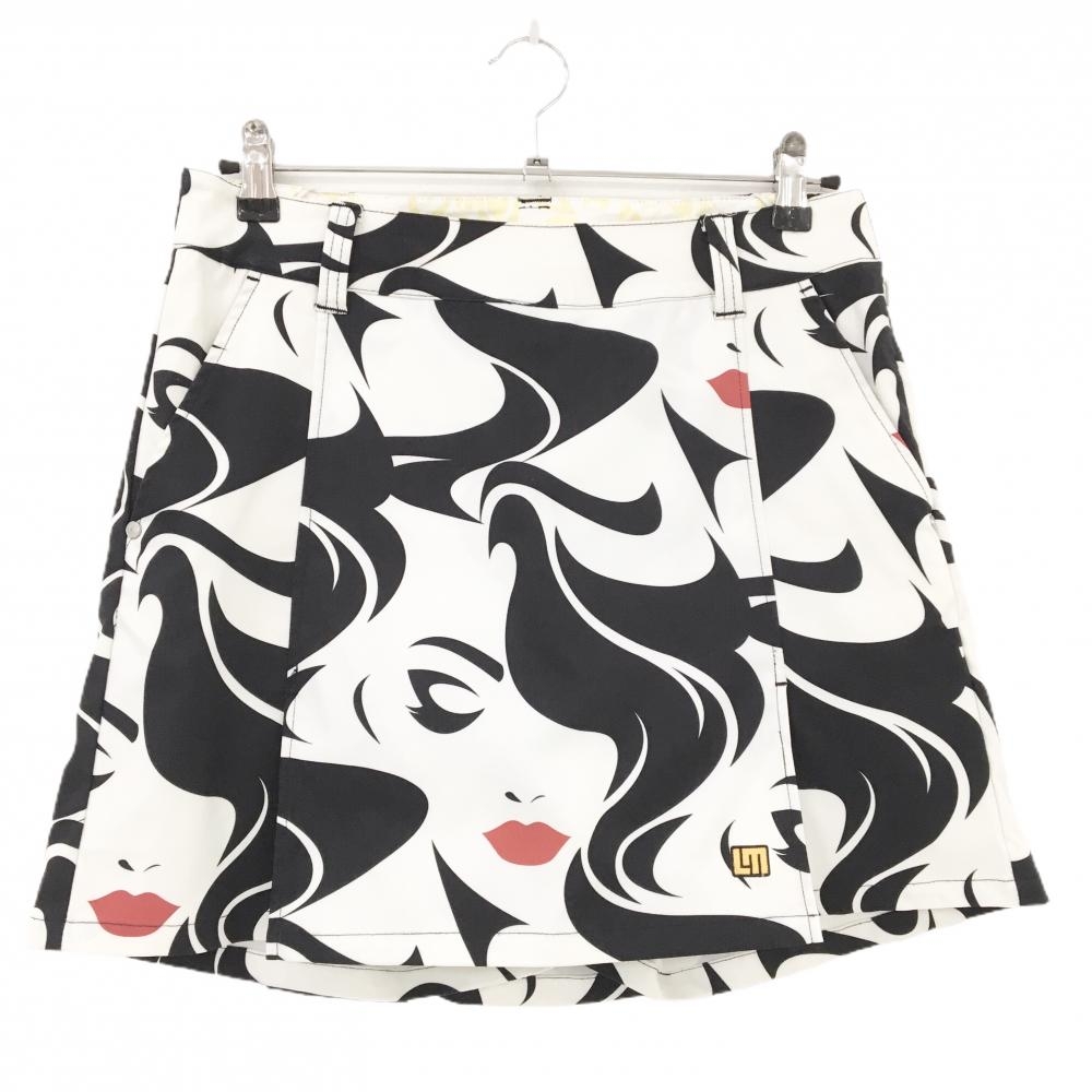 【美品】ラウドマウス スカート 白×黒 女性柄 内側パンツ レディース L ゴルフウェア LOUDMOUTH