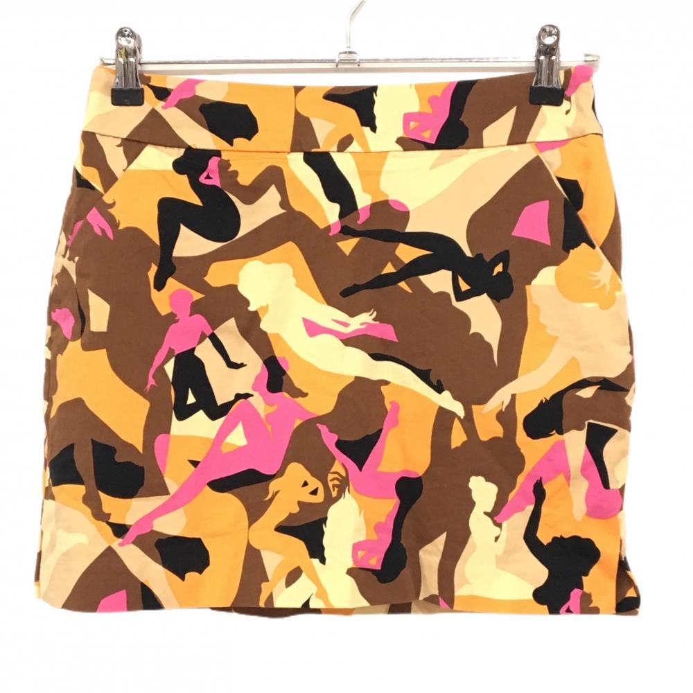 【美品】ラウドマウス スカート ブラウン×オレンジ レディー総柄 内側インナーパンツ レディース US-2 ゴルフウェア LOUDMOUTH