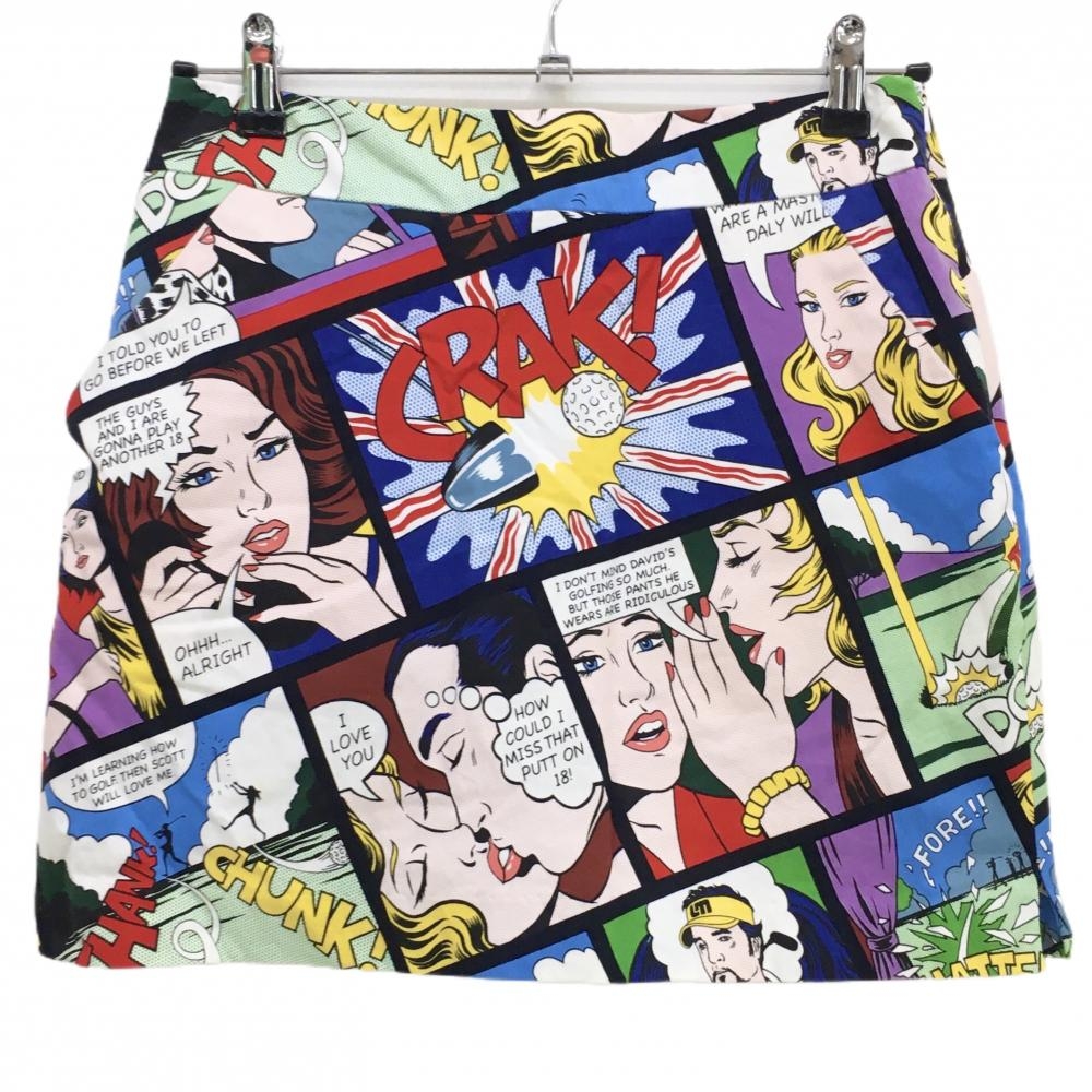 ラウドマウス スカート 黒×マルチカラー コミック柄 内側インナーパンツ レディース US-2 ゴルフウェア LOUDMOUTH