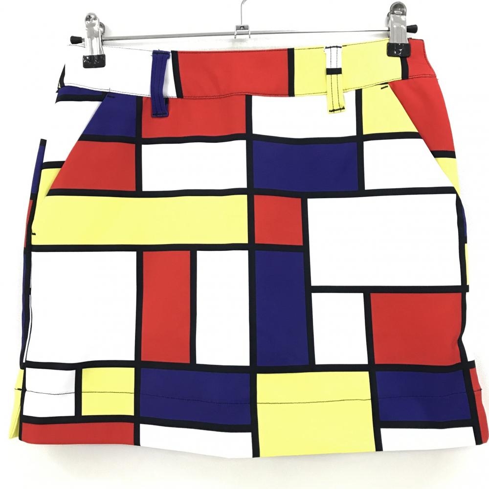 【超美品】ラウドマウス スカート 白×イエロー×レッド ダッチトリート バックロゴ レディース M ゴルフウェア LOUDMOUTH