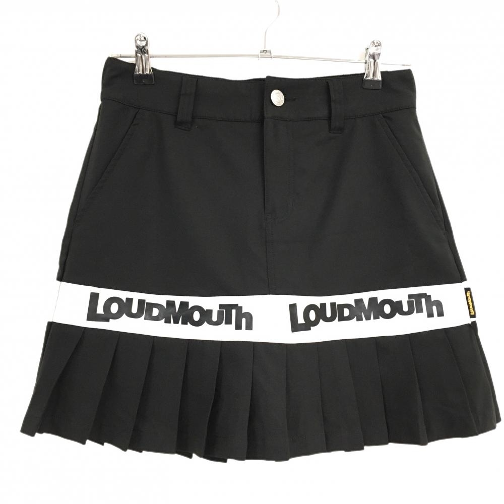 【美品】ラウドマウス スカート 黒×白 ロゴプリント 裾プリーツ 内側インナーパンツ レディース  ゴルフウェア LOUDMOUTH