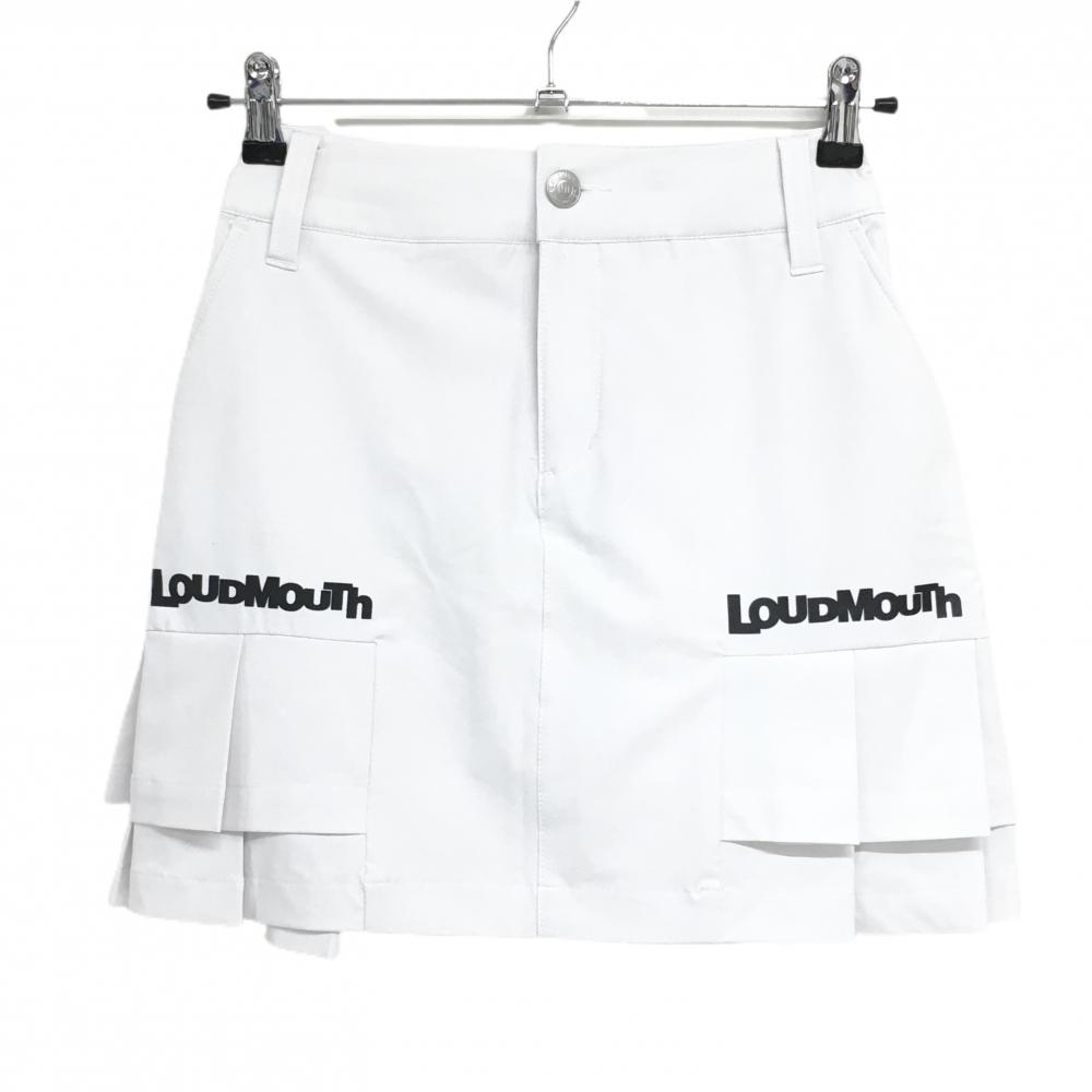 ラウドマウス プリーツスカート 白×黒 後ろウエストゴム 内側インナーパンツ レディース M ゴルフウェア LOUDMOUTH
